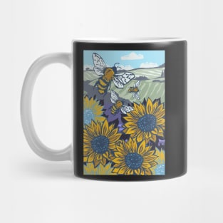 Oxfordshire Sunflowers and Honey Bees Linoprint Mug